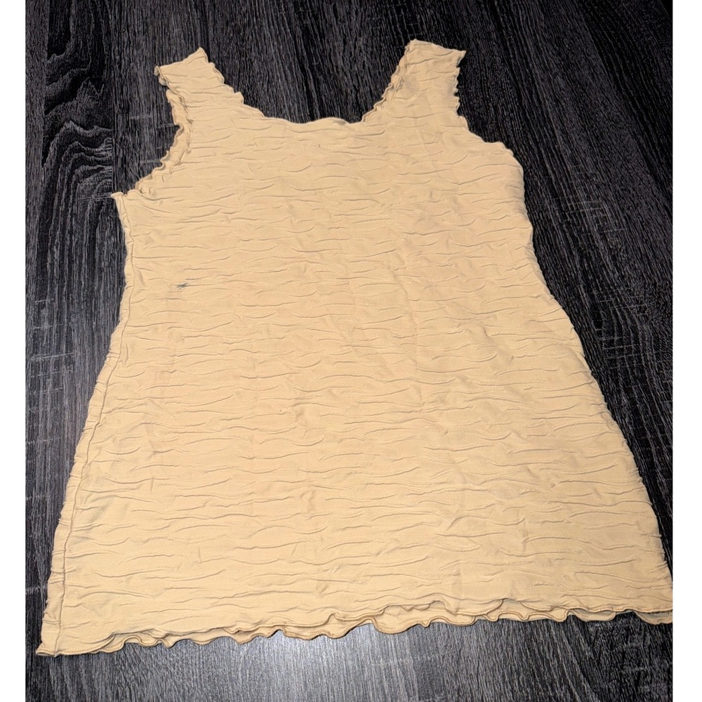 Haystacks Yellowish beige Textured Scoop Neck Tank Top Med Stretch Casual Summer